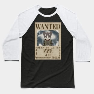 Nyanta Cool Cute Cat Wanted Poster Baseball T-Shirt